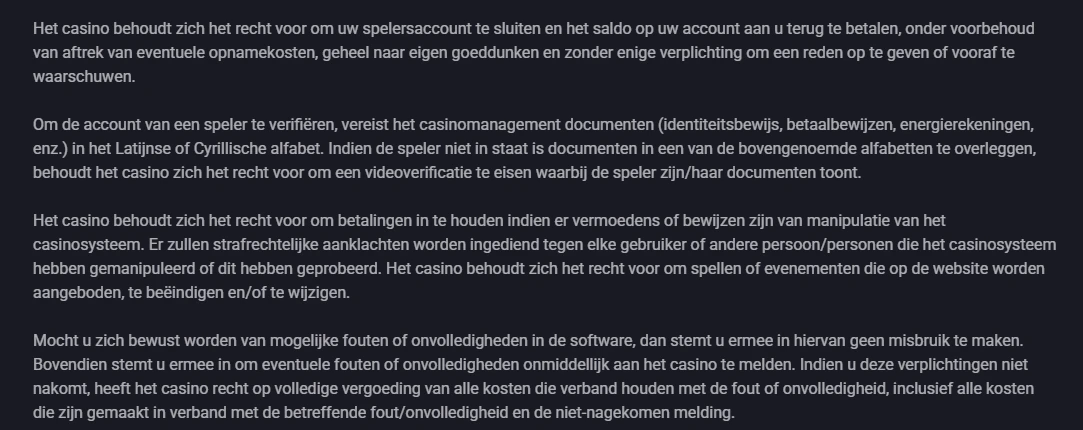 Actuele weergave van de actuele NovaDreams registratie- of KYC-informatie